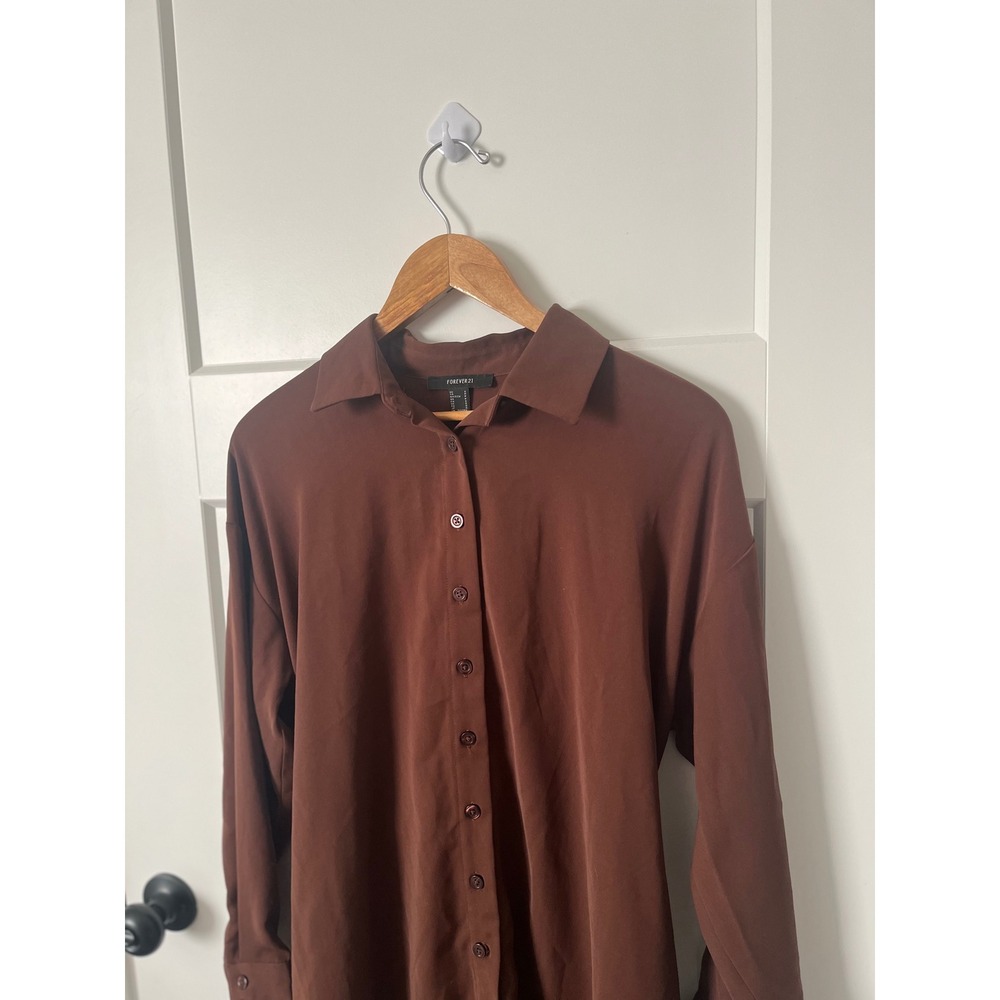 Forever 21 Women Brown Long Sleeve Button Down Belted Shirt Dress Size S Small - Picture 2 of 5